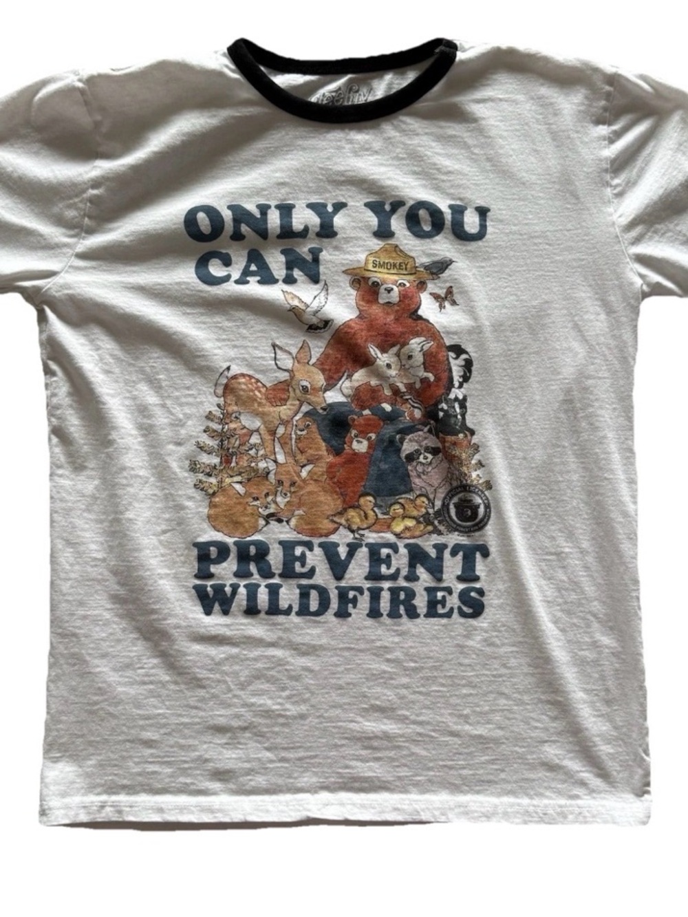 Tee Luv Men’s Smokey Bear Graphics T-Shirt. Size Large Ringer Shirt Short Sleeve - Picture 4 of 5